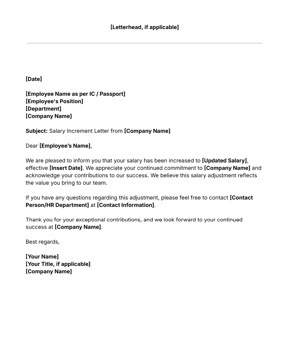 Free salary increment letter template