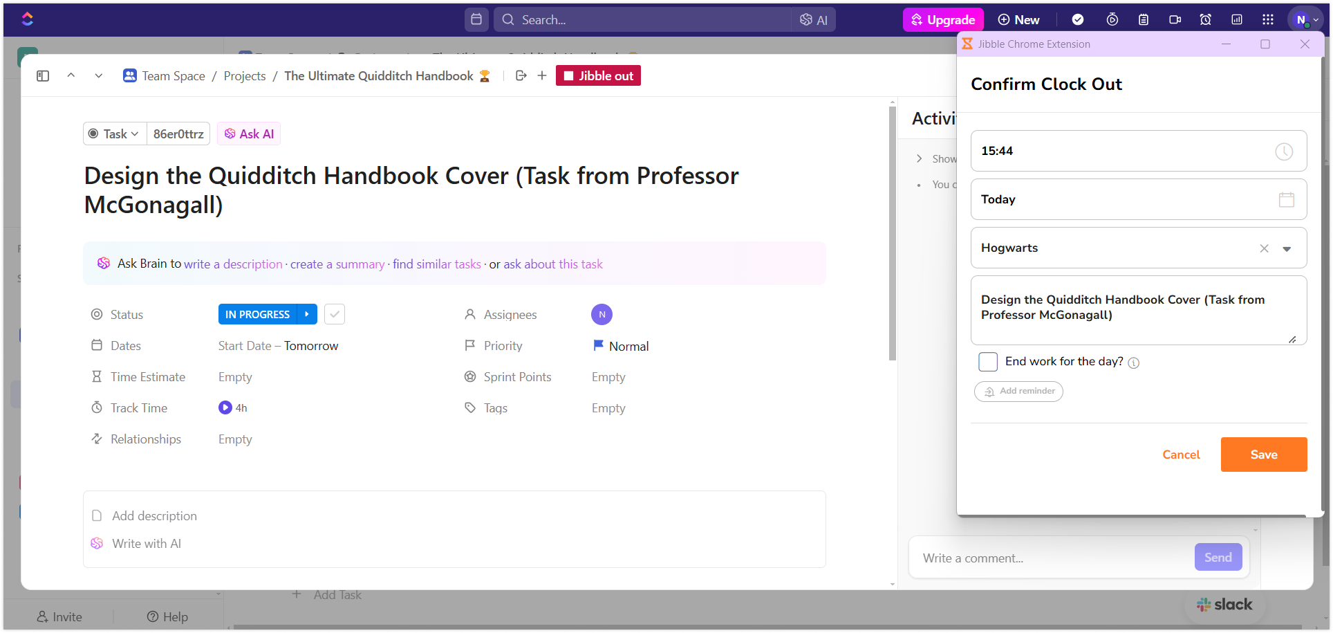 Chrome extension pop-up window to clock out