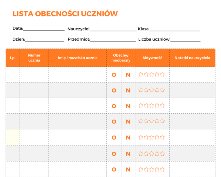 Darmowy wzór listy obecności uczniów od Jibble.