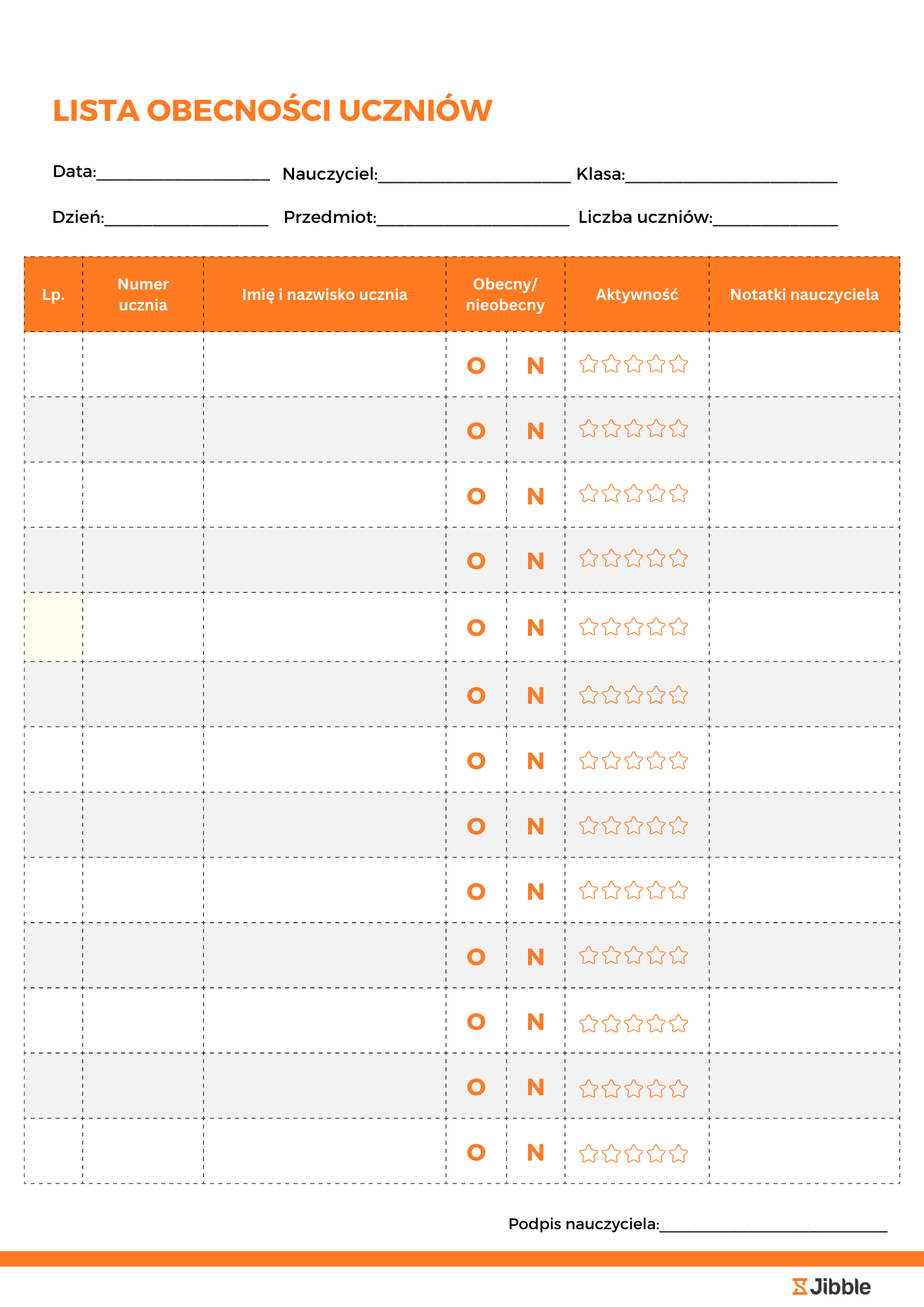 Lista obecności uczniów do pobrania i wydrukowania.
