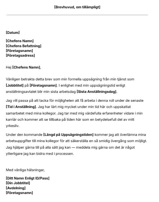 Gratis mall för uppsägningsbrev.