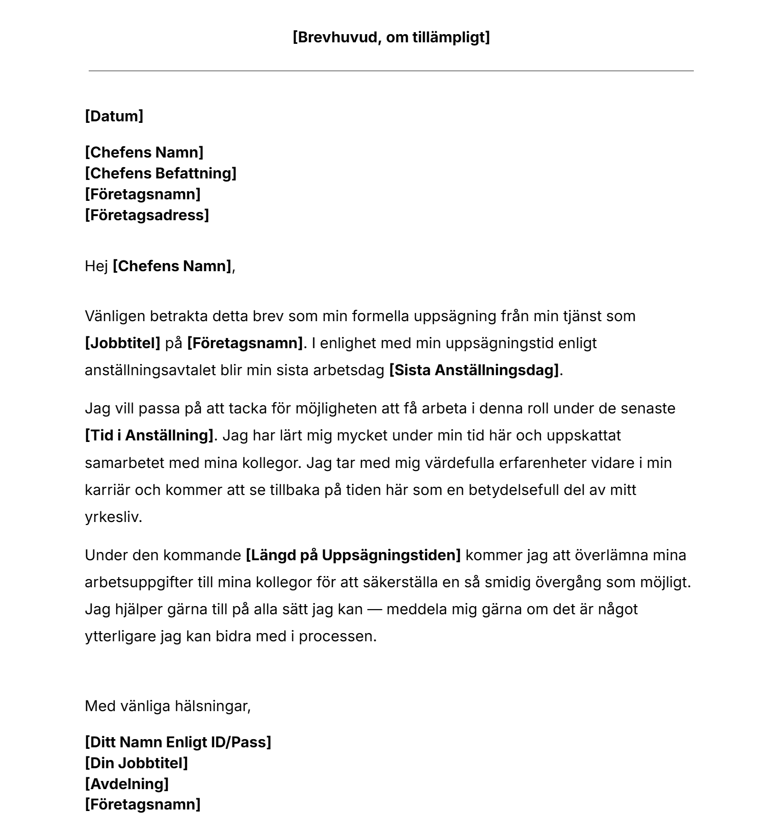 Gratis mall för uppsägningsbrev.