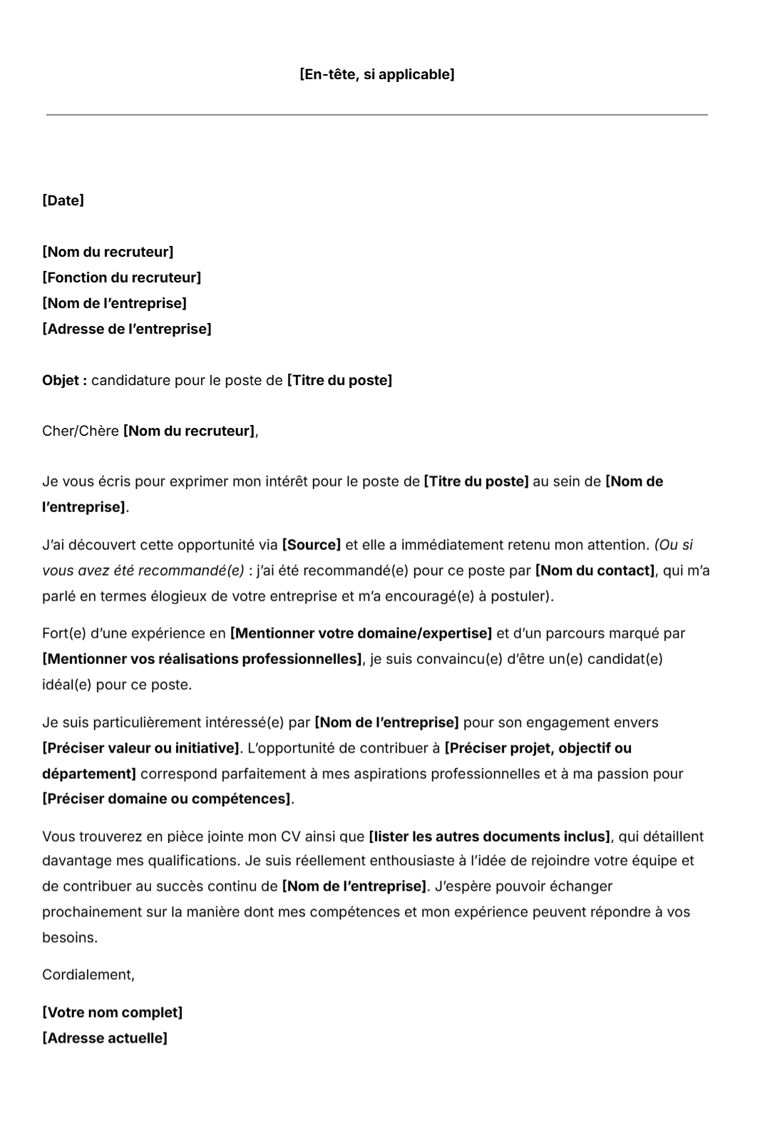 Modèle gratuit de lettre de motivation