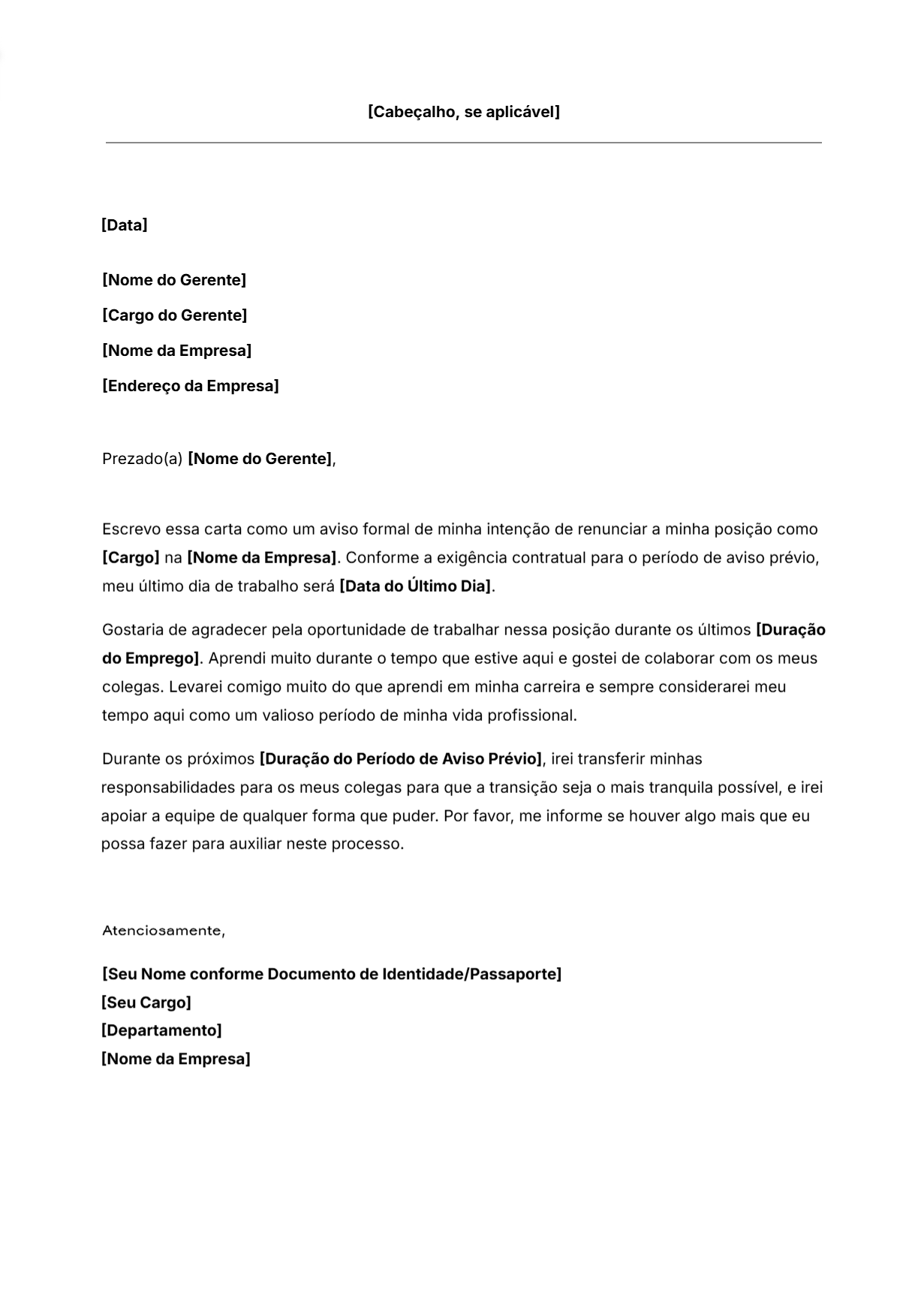 Modelo de carta de pedido de demissão do emprego grátis