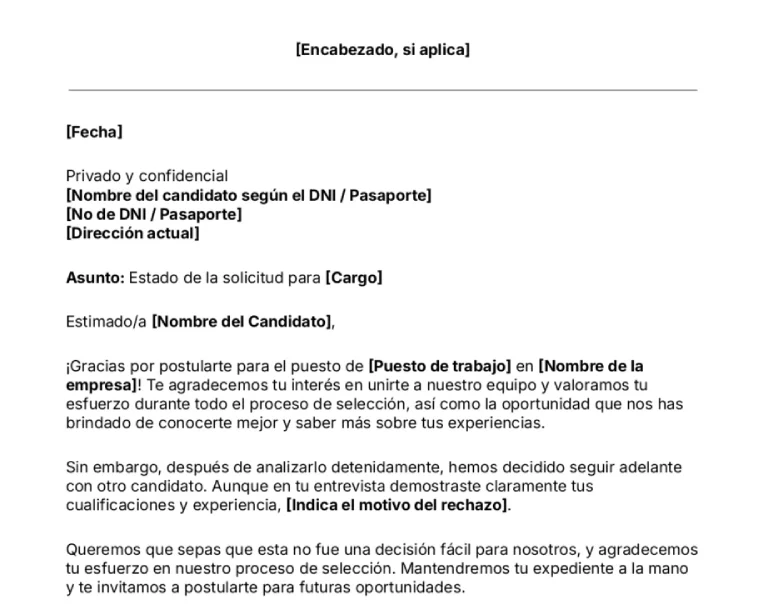 portada Plantilla de carta de rechazo de candidato