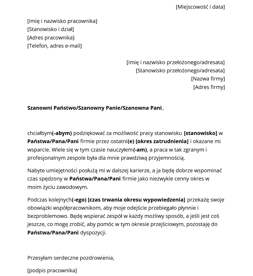 Wzór listu z podziękowaniem za współpracę od Jibble.