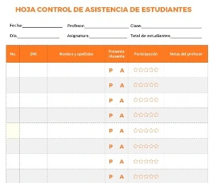 portada Hoja de asistencia de alumnos