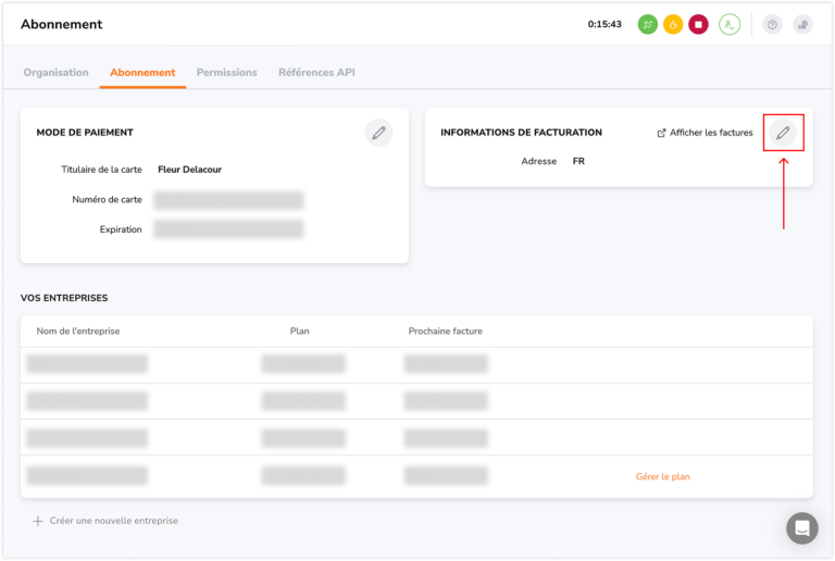 Modifier les informations de facturation