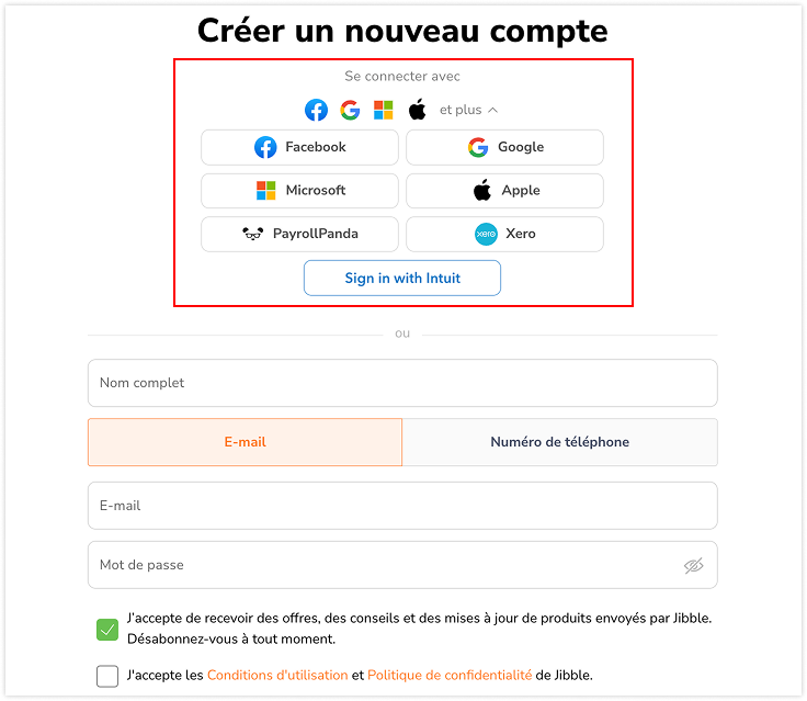 S'inscrire via un service tiers