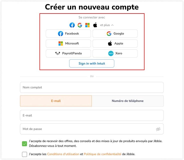 S'inscrire via un service tiers