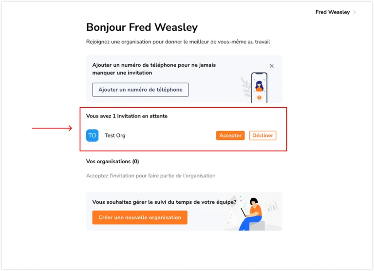 Accepter une invitation à une organisation