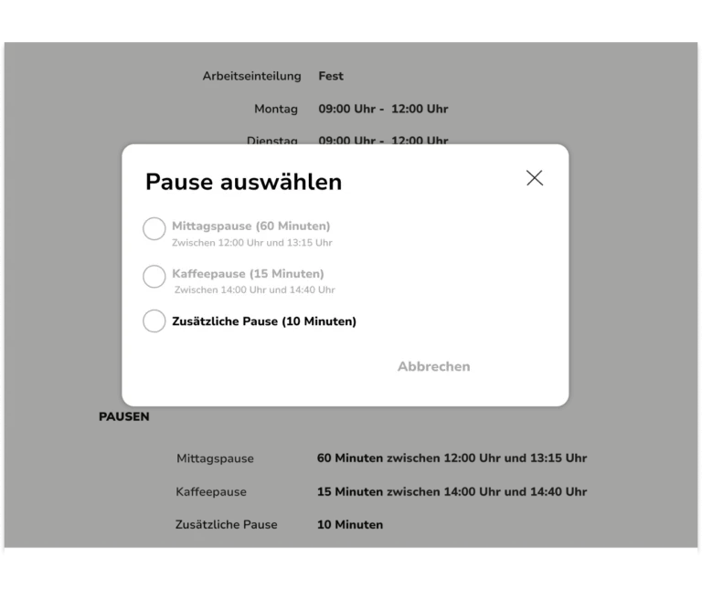 Auswahl der Pausen in Jibble.
