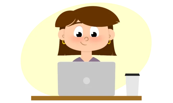 Ilustración de una mujer trabajando con un portátil