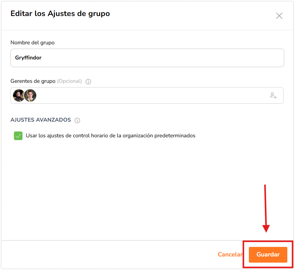 Save button on the sidebar to edit group settings