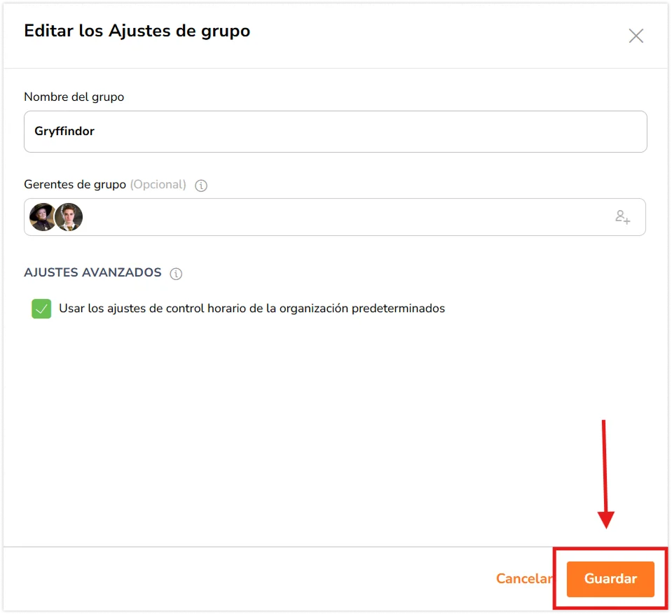 Save button on the sidebar to edit group settings