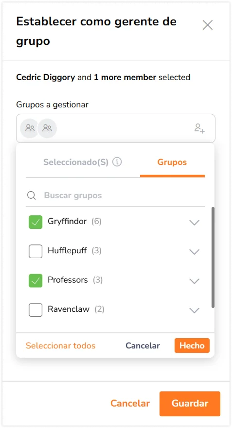 Selecting which group to assign the group managers to