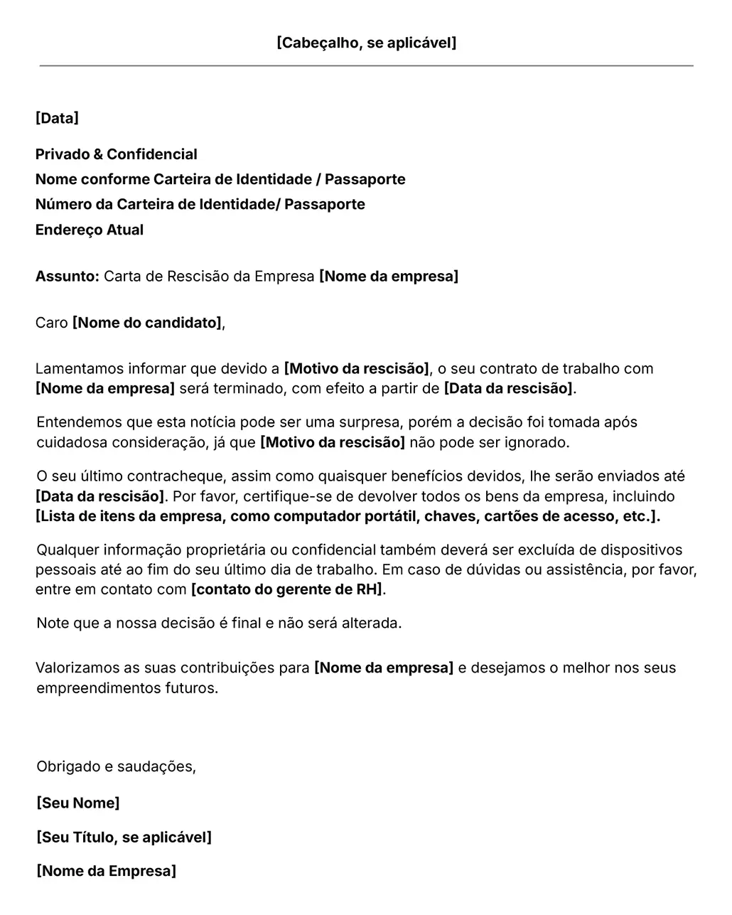 Modelo de carta de despedimento