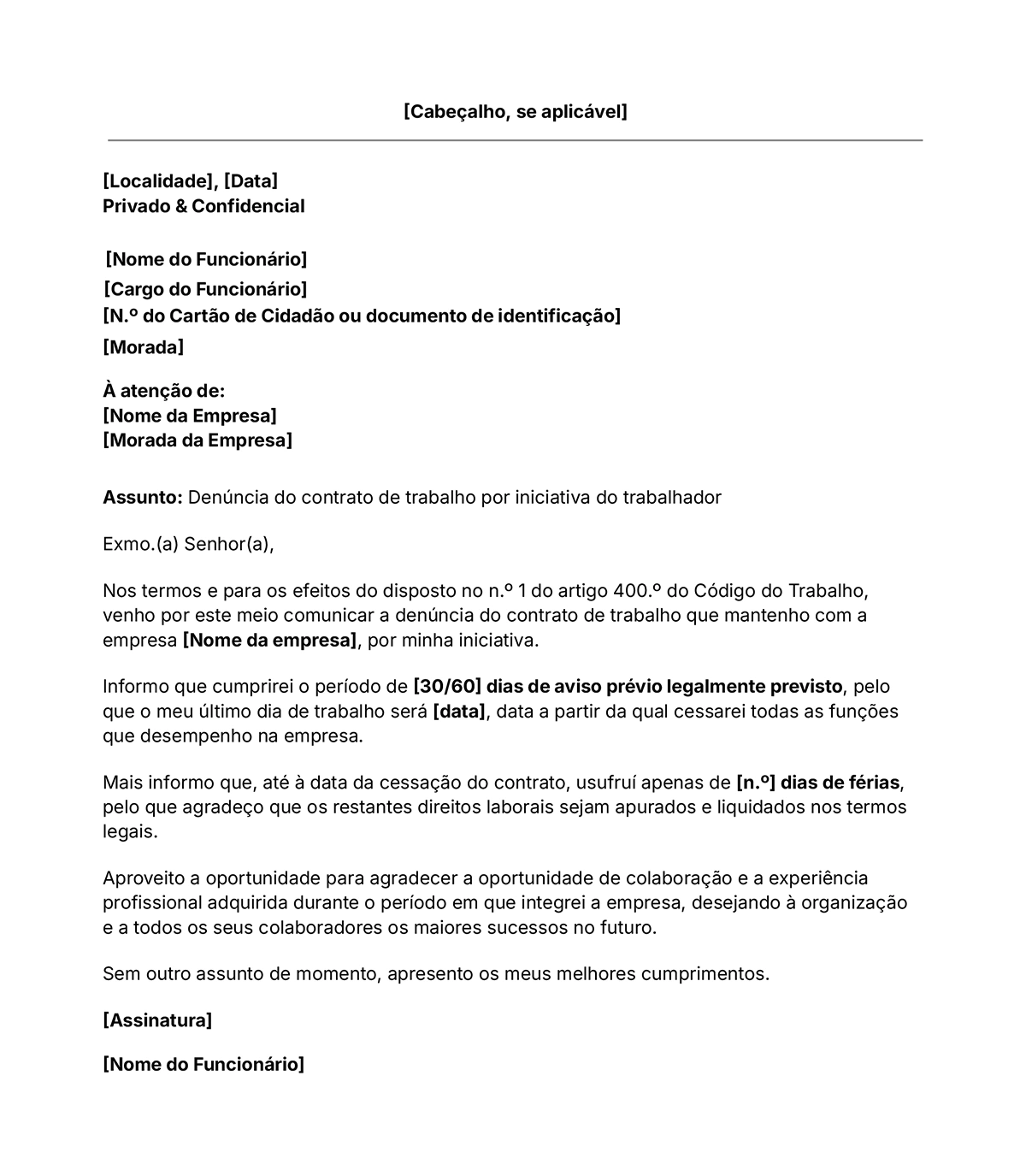 Modelo de carta de despedimento