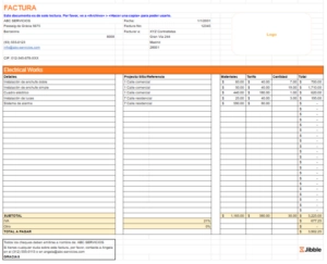 Plantilla de factura para subcontratistas