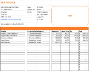 subcontractor invoice template