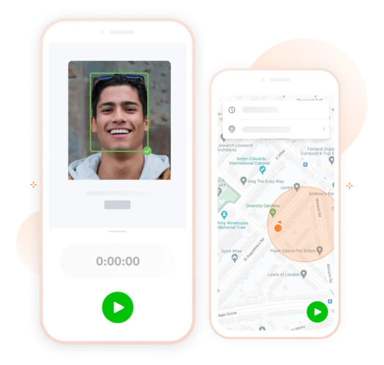 Time tracking with face recognition and GPS