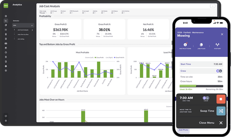 Dashboard and mobile app view of LMN software
