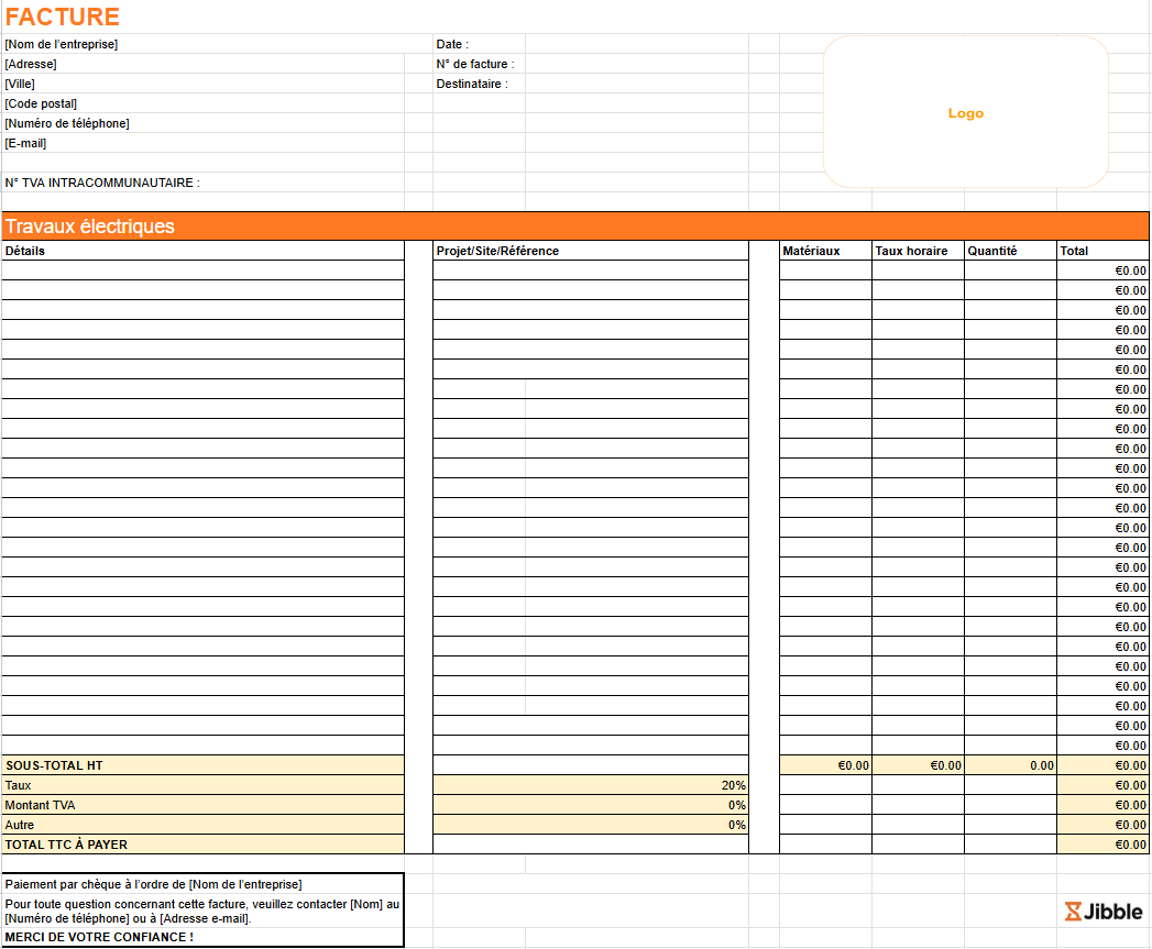 Modèle de facture de sous-traitance