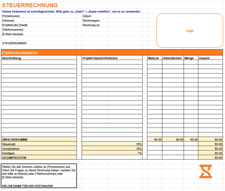 Rechnungsvorlage für Subunternehmer