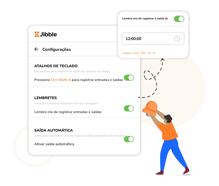 Configurando lembretes e saída automática via extensão de timer do Chrome para o software de controle de horas do Jibble