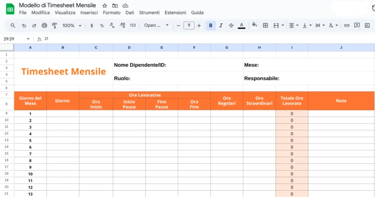 Modello di timesheet gratuito.