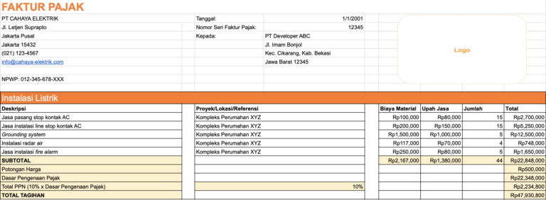 Contoh invoice tagihan proyek