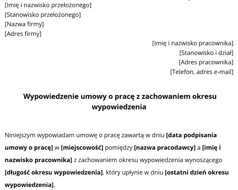 Wzór rozwiązania umowy o pracę przez pracodawcę z zachowaniem okresu wypowiedzenia.