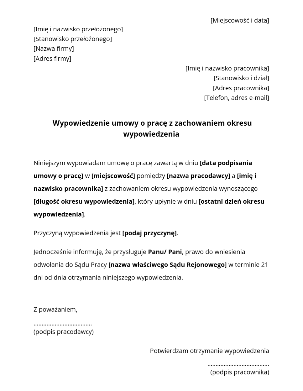 Wypowiedzenie Umowy O Prac Pdf Do Druku GS Today
