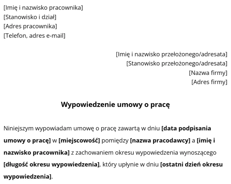 Wypowiedzenie umowy o pracę przez pracownika.