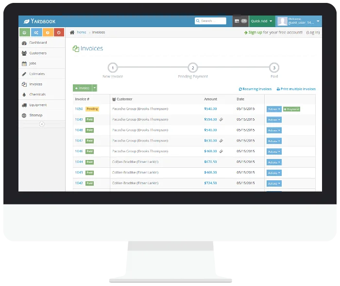 View of Yardbook software Dashboard