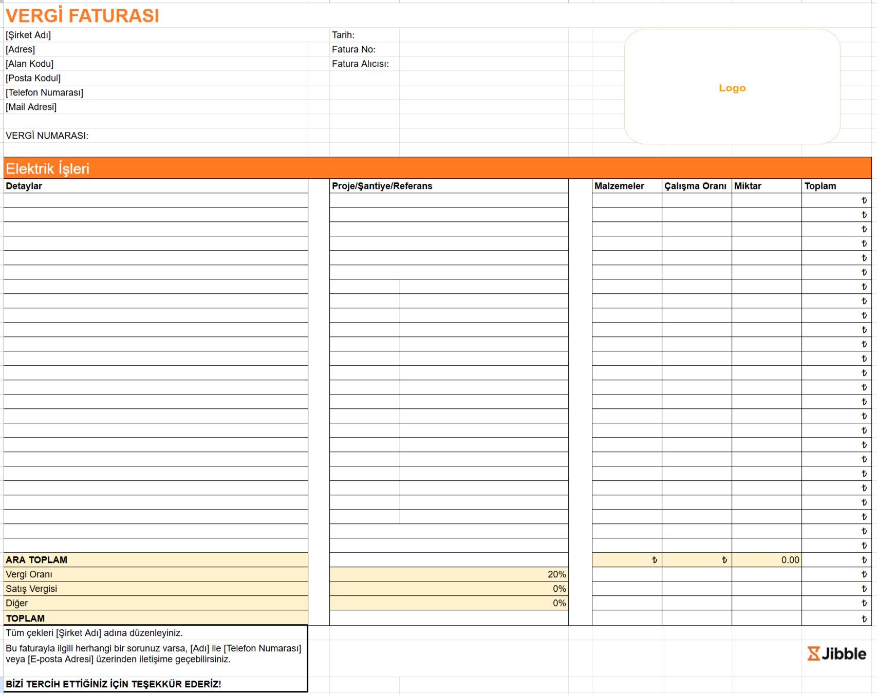 Jibble'ın alt yüklenici fatura şablonu