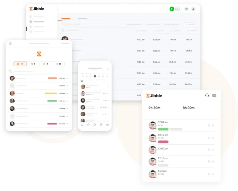 Com o Jibble pode registrar as suas horas em qualquer dispositivo! Tenha o seu relógio de ponto aonde quer que vá