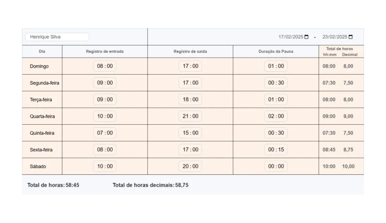 screenshot do cartão de ponto