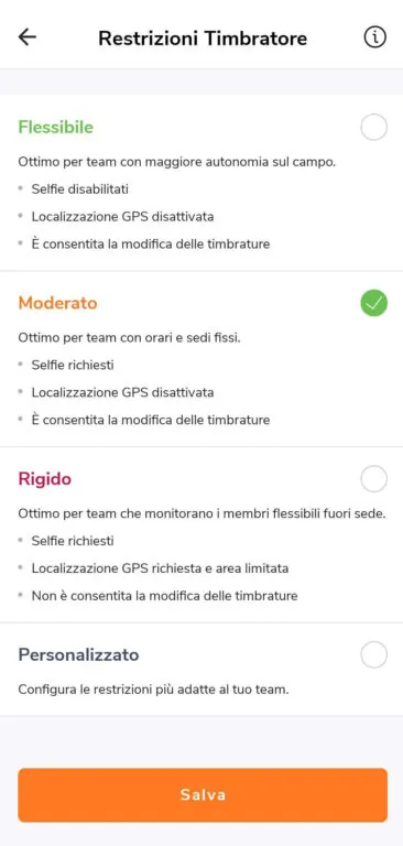Restrizioni di timbrature personalizzate.