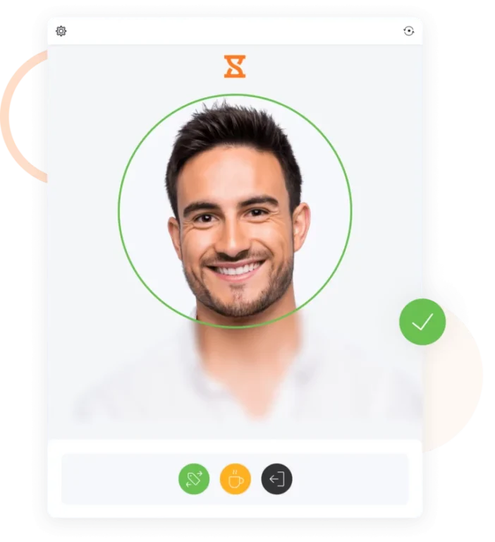 O modo rápido do quiosque permite que você registre entradas e saídas rapidamente graças ao sistema de reconhecimento facial