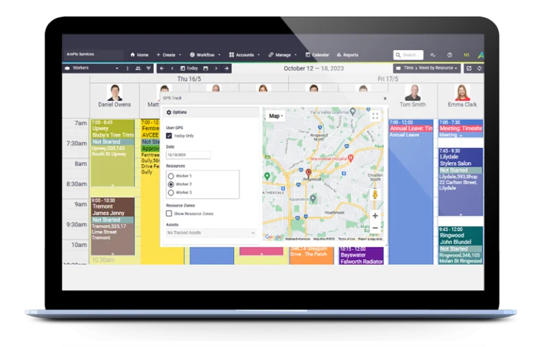Dashboard view of AroFlo