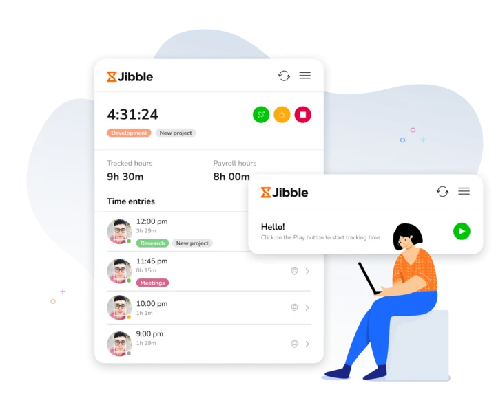 Dashboard view of the Jibble time clock app.