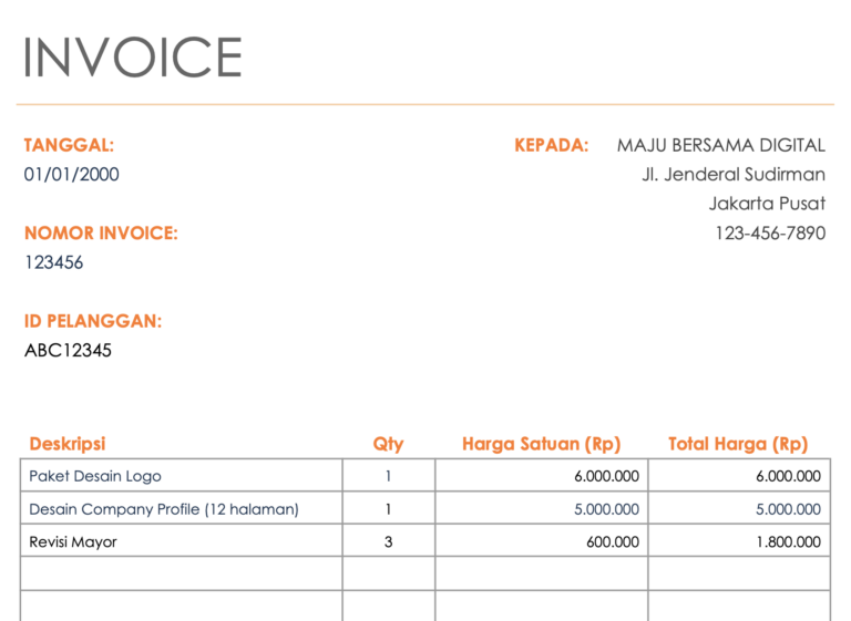 Contoh invoice gratis untuk freelancer