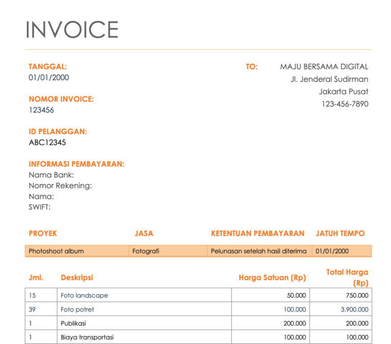 Contoh invoice gratis untuk freelancer
