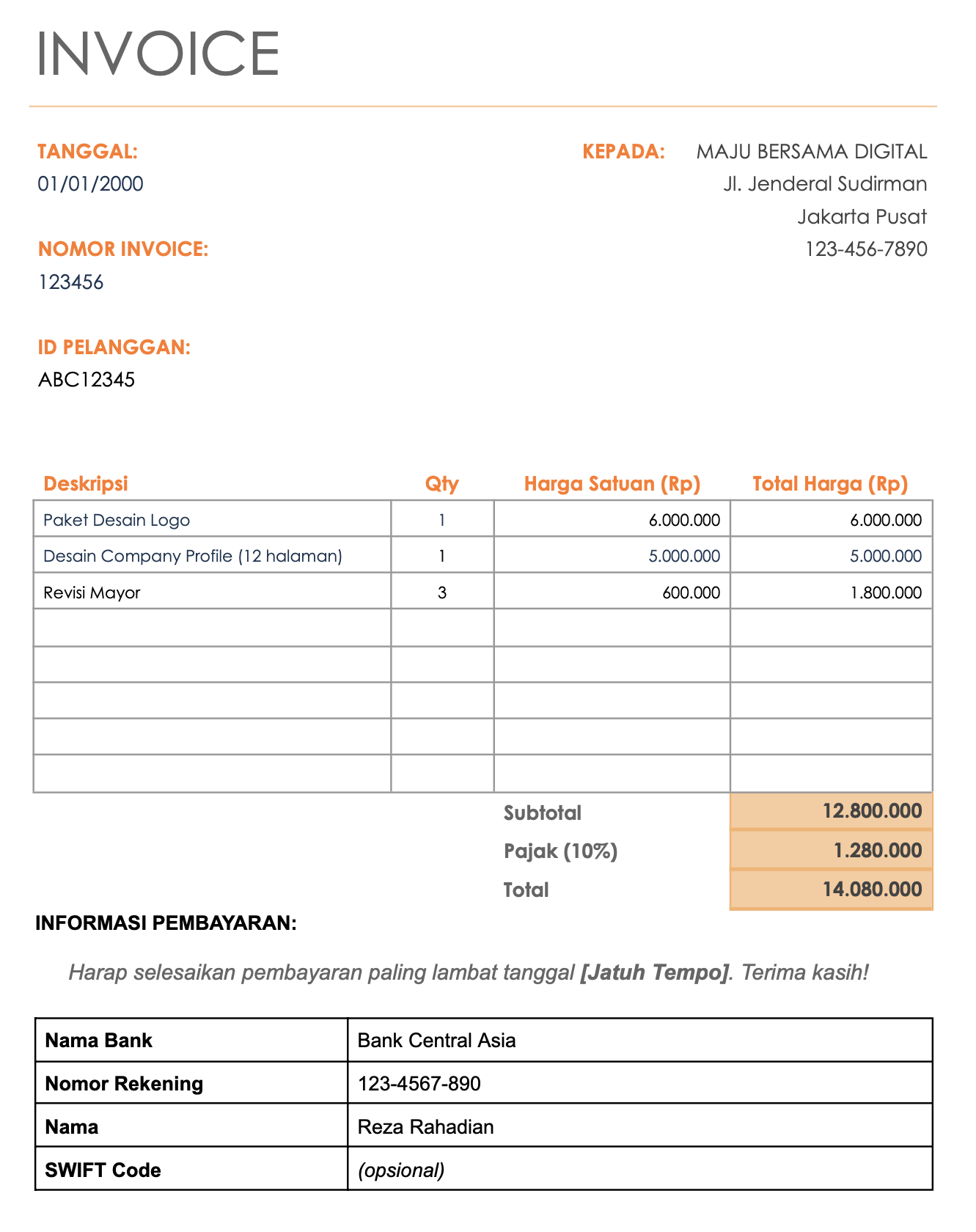 Contoh Invoice Freelancer