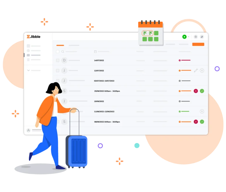 Solicitações de licenças visualizadas no app web do Jibble.