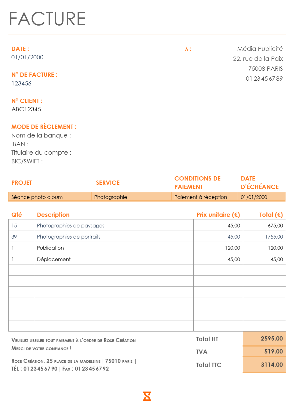 Modèle gratuit de facture de freelance