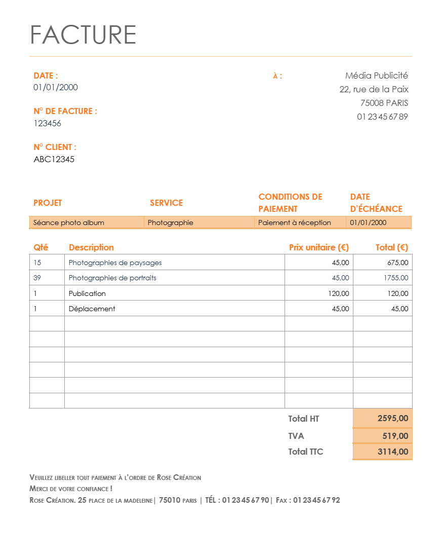 Modèle gratuit de facture de freelance