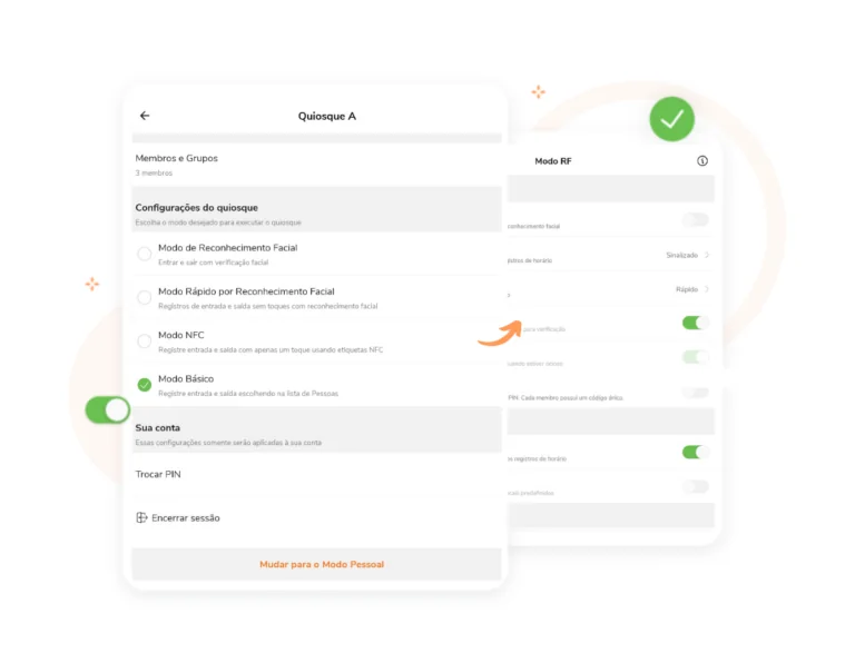 Configurações do modo de reconhecimento facial no quiosque online