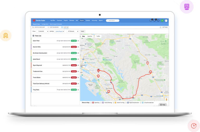 View of Service Fusion's dashboard